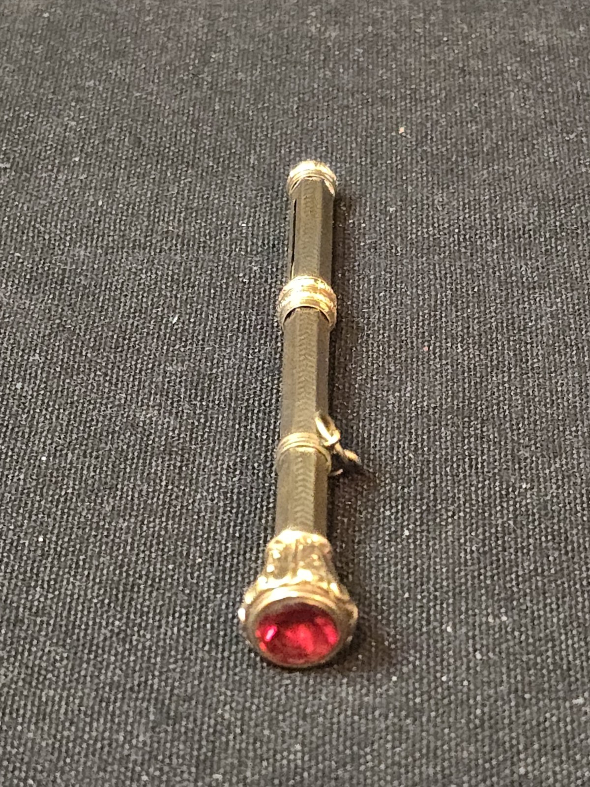 Antique Victorian Gold Filled Propelling Pencil Red Stone Fob Watch Chain 4″