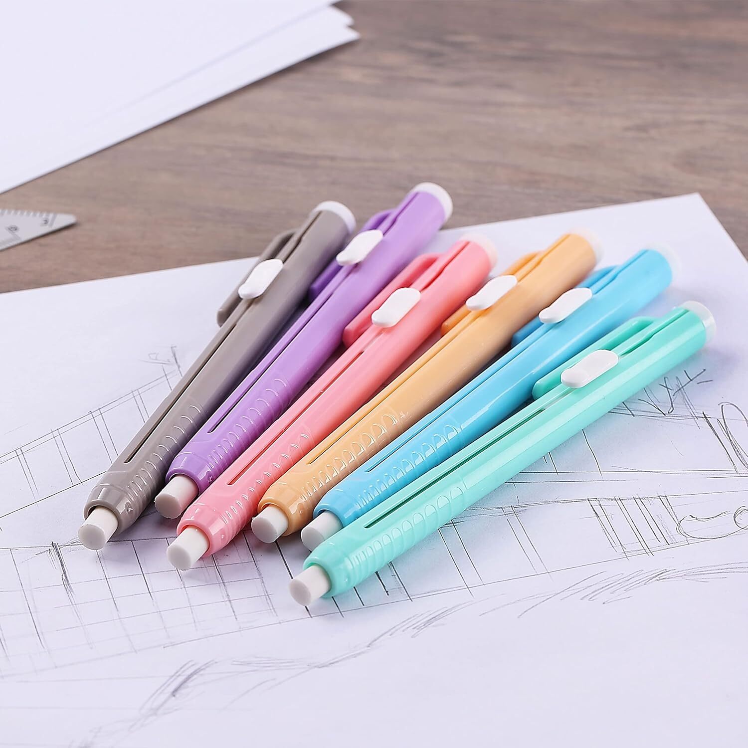 Mr. Pen- Retractable Mechanical Pencil Eraser, Pack of 6, Pastel Colors, Artist