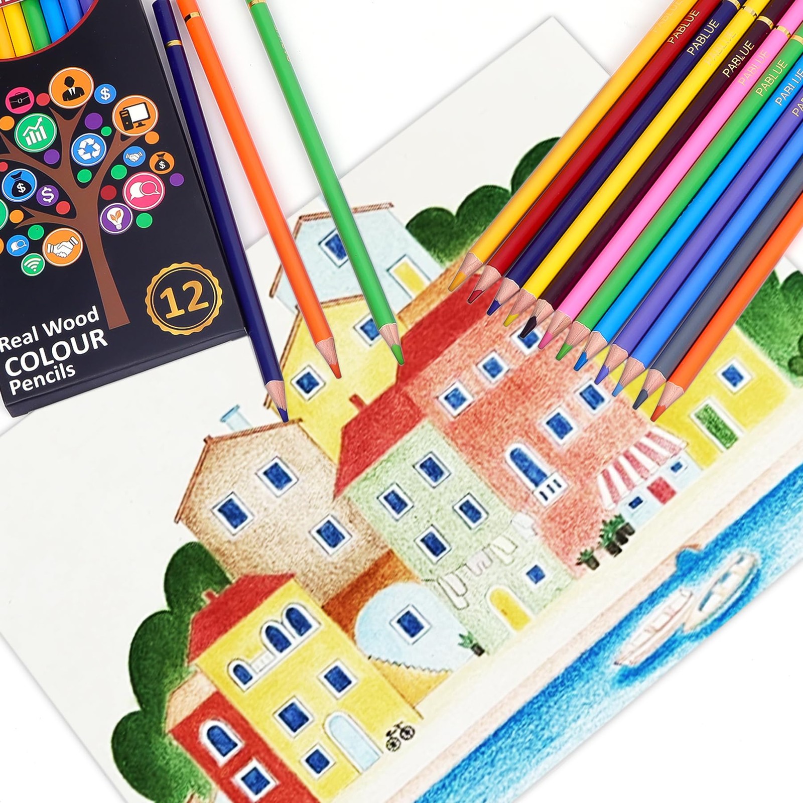 PABLUE Colored Pencils, Premium Soft 1 Count (Pack of 12), Multicolor-12pack