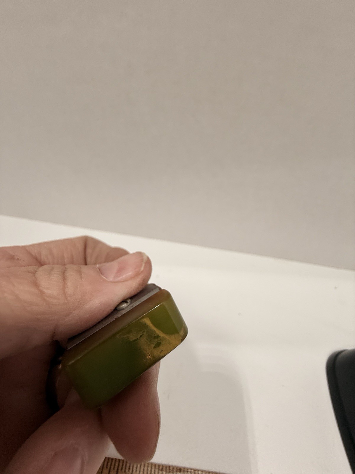 Vintage Green Marble Pencil Sharpener Heavy Early Desk Accessory Bakelite