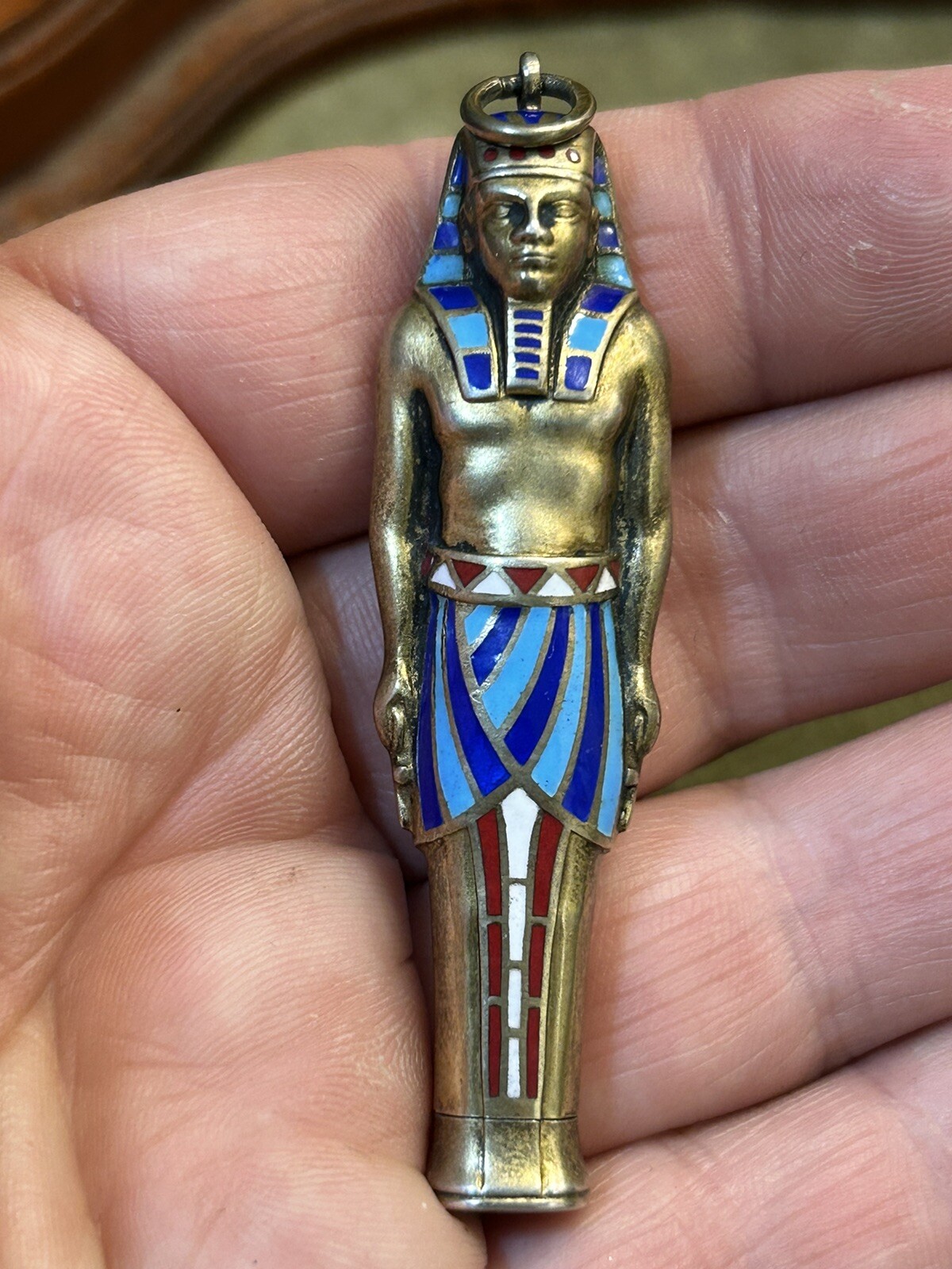 1920s British Egyptian Revival Sterling Enamel Retractable Pencil Brit Hallmarks