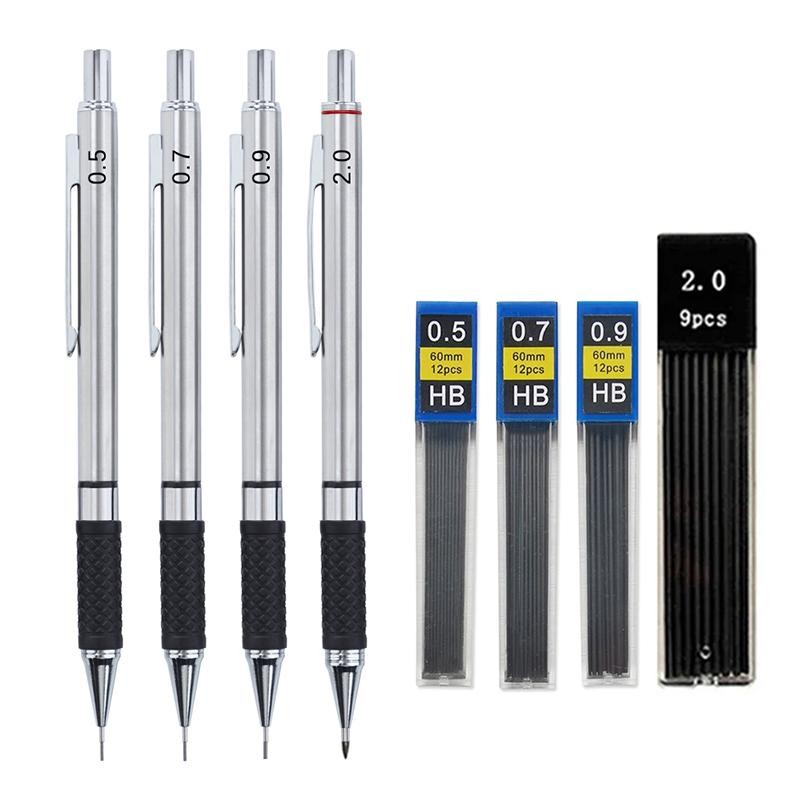 Automatic Metal Mechanical Pencil Set Drawing Multi Size Leads