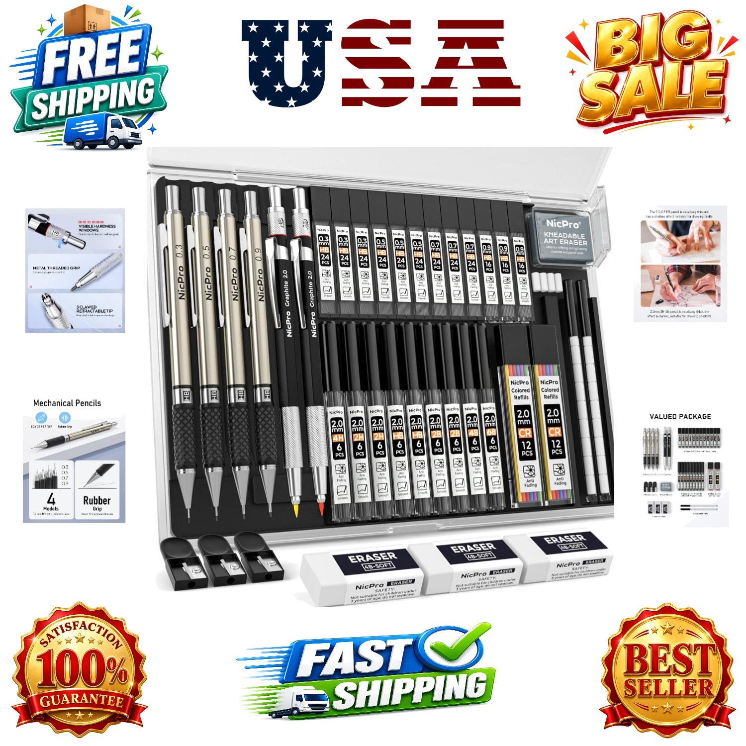 37PCS Art Mechanical Pencil Set, 4PCS Metal Drafting Pencil | 0.3mm, 0.5 mm, …
