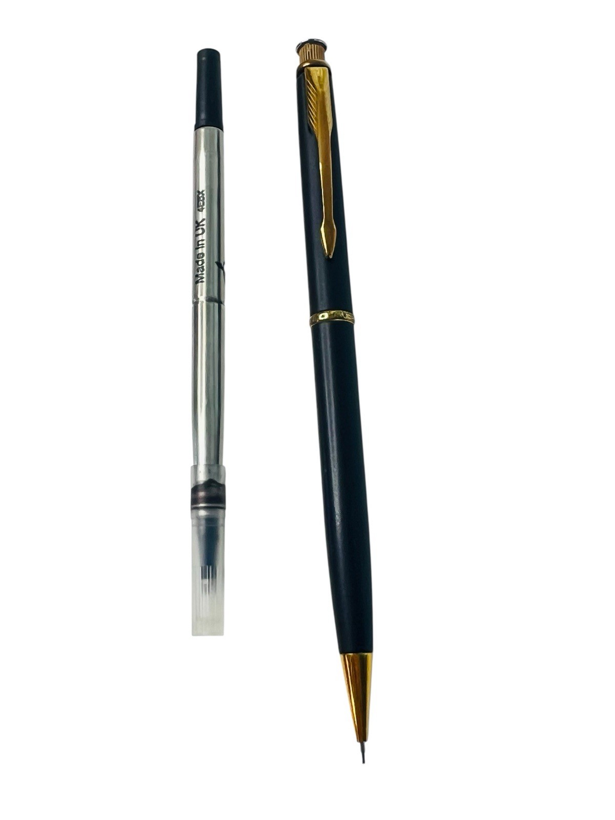 Parker Mechanical Pencil USA Gold Black & Roller Ball Refill 4EBX Cartridge UK
