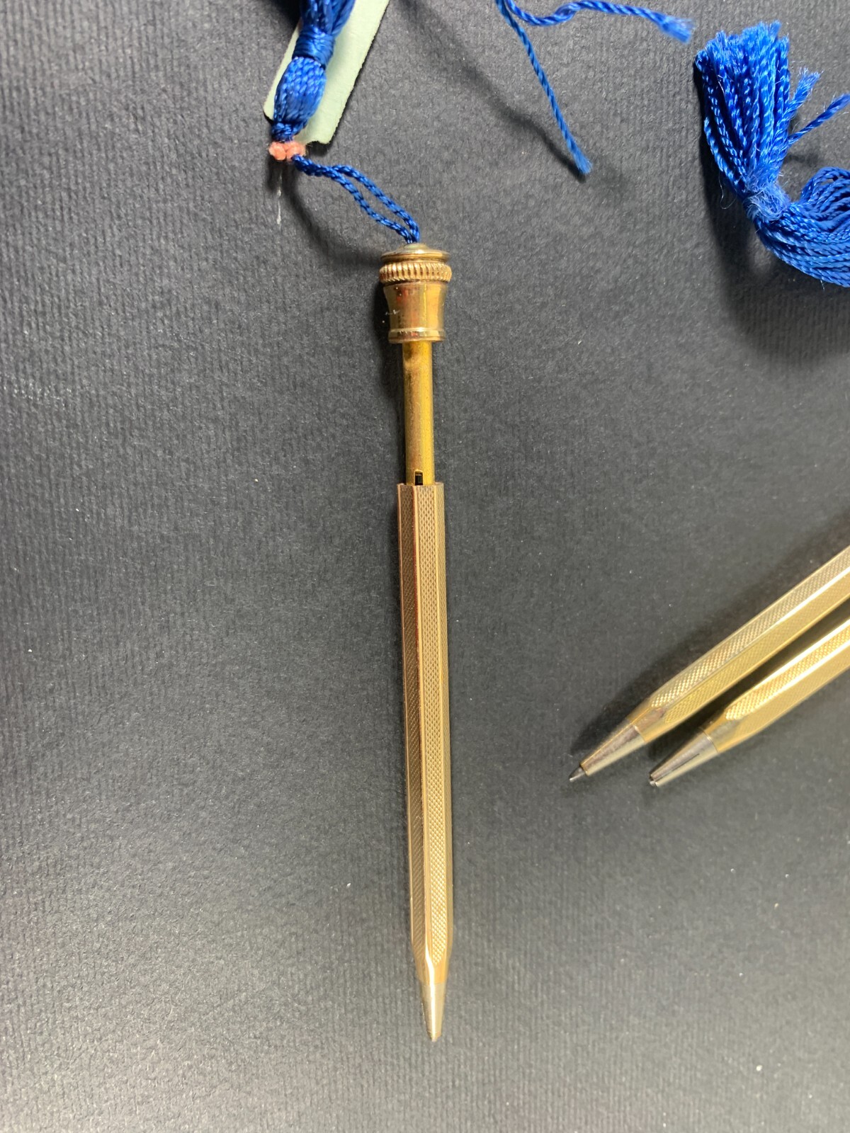 3x Art Deco Rolled Gold Propelling Mechanical Pencil Blue tassel