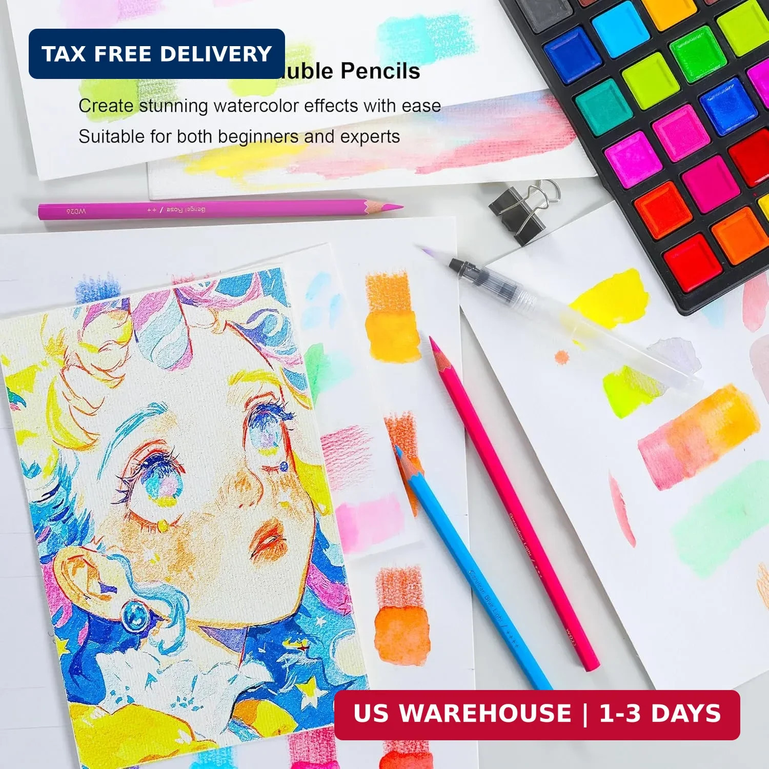 KALOUR Watercolor Pencils,50 Colors, Blendable Wet or Dry, Ideal for Coloring Bo
