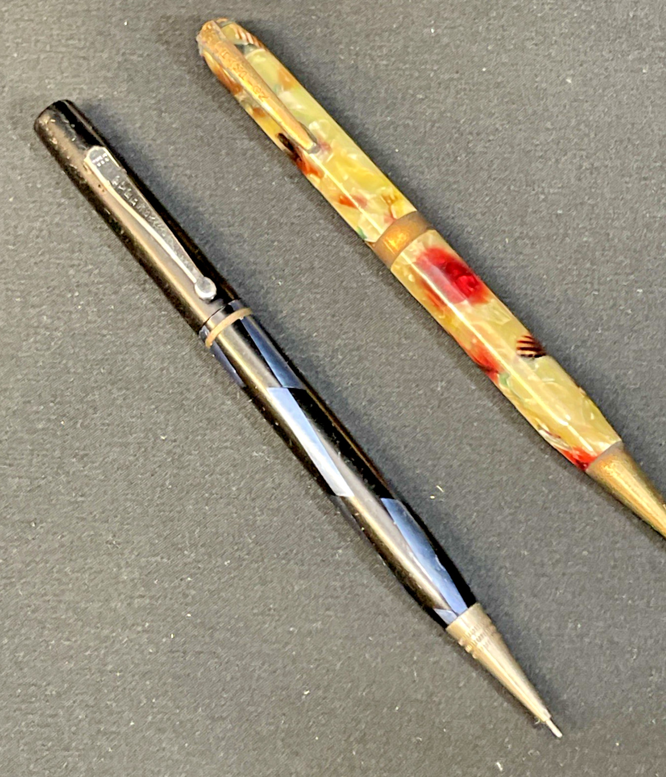 Vintage 1940s-50s Eversharp Black & Blue, Champion Multi-Color Celluloid Pencils