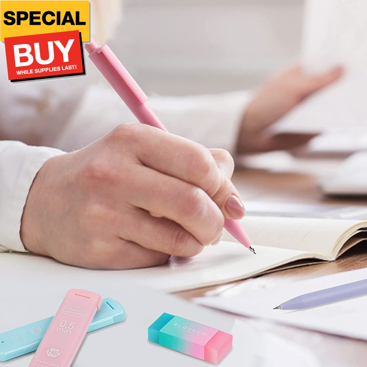 Cute Mechanical Pencil Set, 6PCS Pastel Mechanical Pencils 0.5 & 0.7mm with 360P