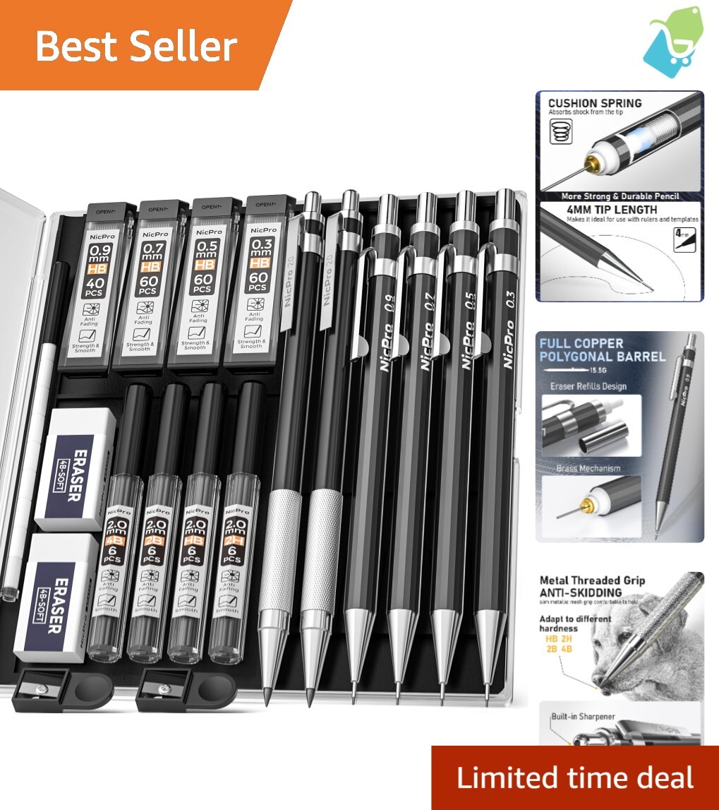 Ergonomic Mechanical Pencil Set with Knurled Grip – Ideal for Artists & Students