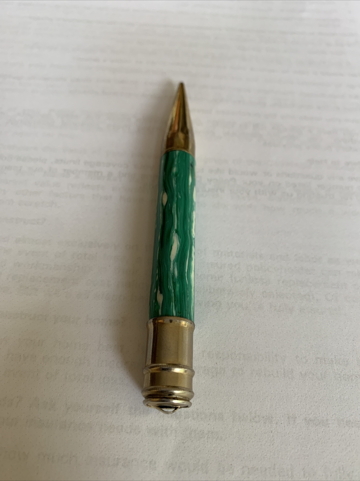 Ambassador Mechanical Pencil 14K Gold Plated Top Swirly Green/White With Lead