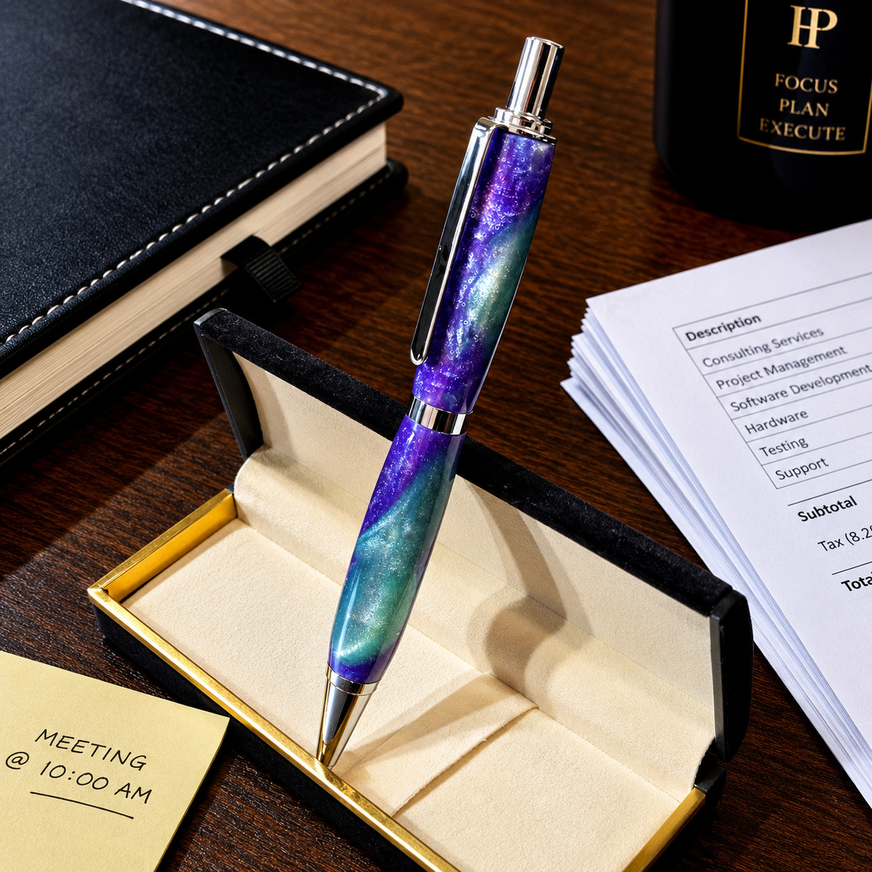 Handmade Click Action Acrylic Mechanical Pencil Chrome Finish “Grape Vine .7mm