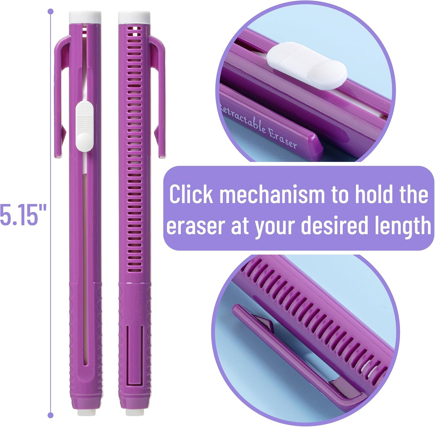 – Retractable Mechanical Eraser Pens, 6 Pack, Twilight Colors | Latex-Free Preci