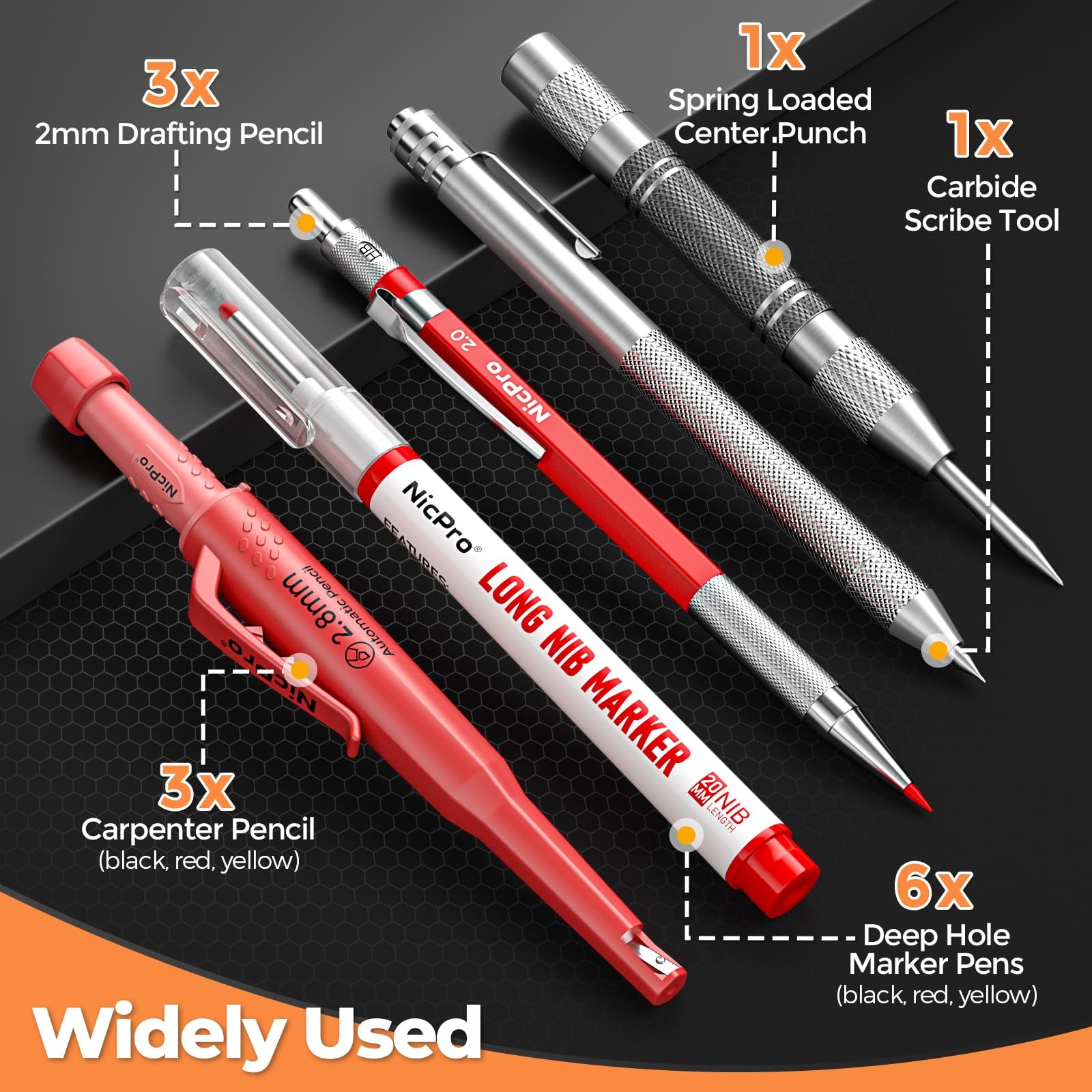 Nicpro 38 Pack Carpenter Pencils with Sharpener, 38 Pack, Black,red,yellow