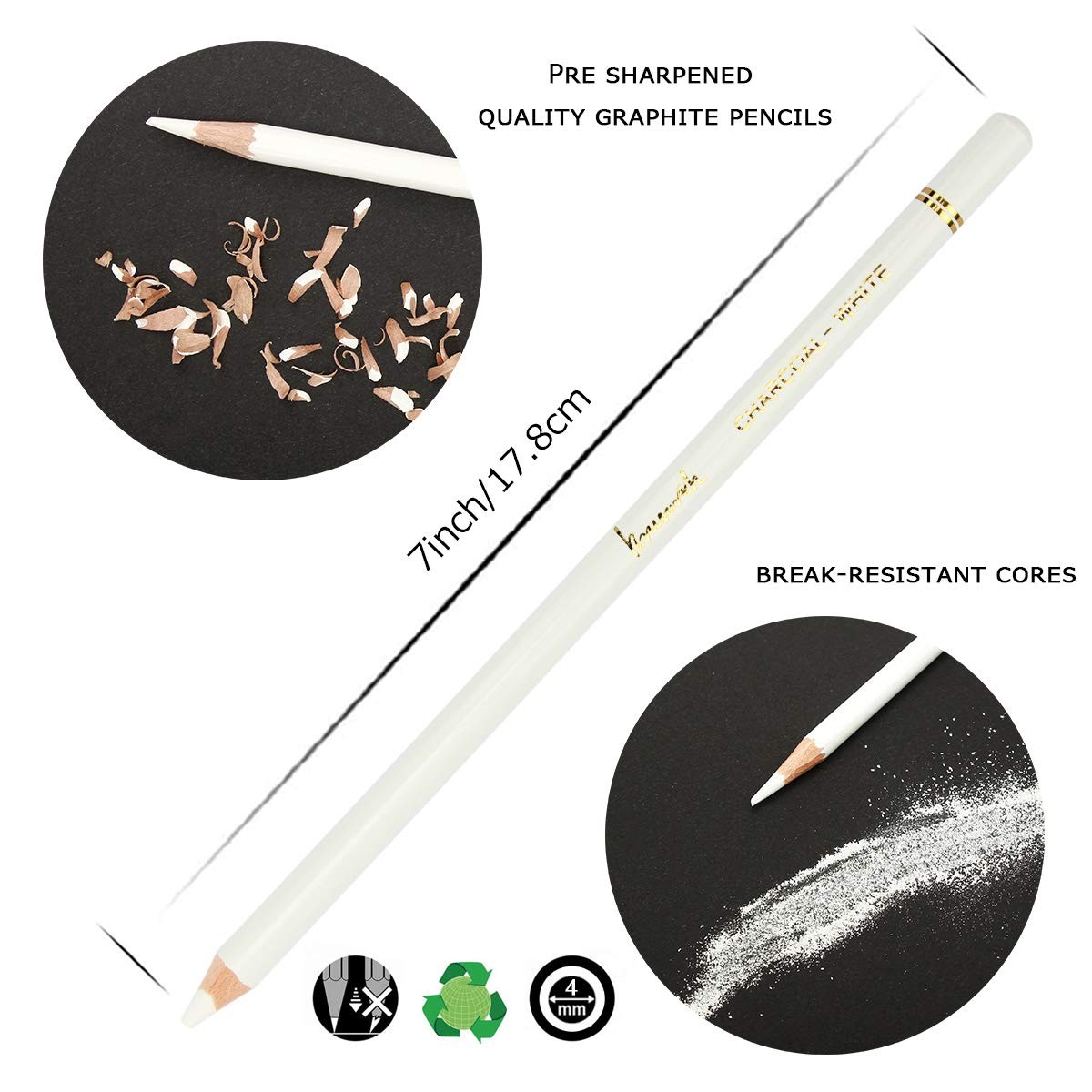 Brusarth Professional White Charcoal Pencils Set – 1 Count (Pack of 3),