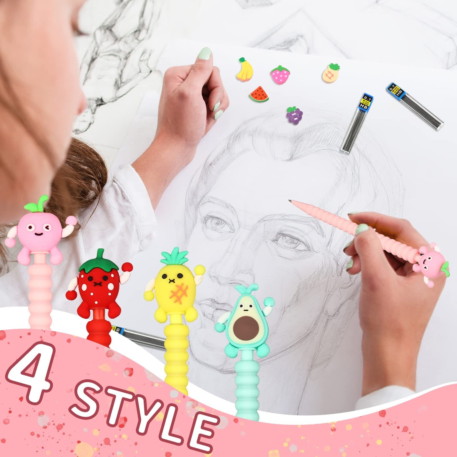 Chinco 24 Pieces Mechanical Pencil Cute Mechanical Pencils with Fruit Erasers…