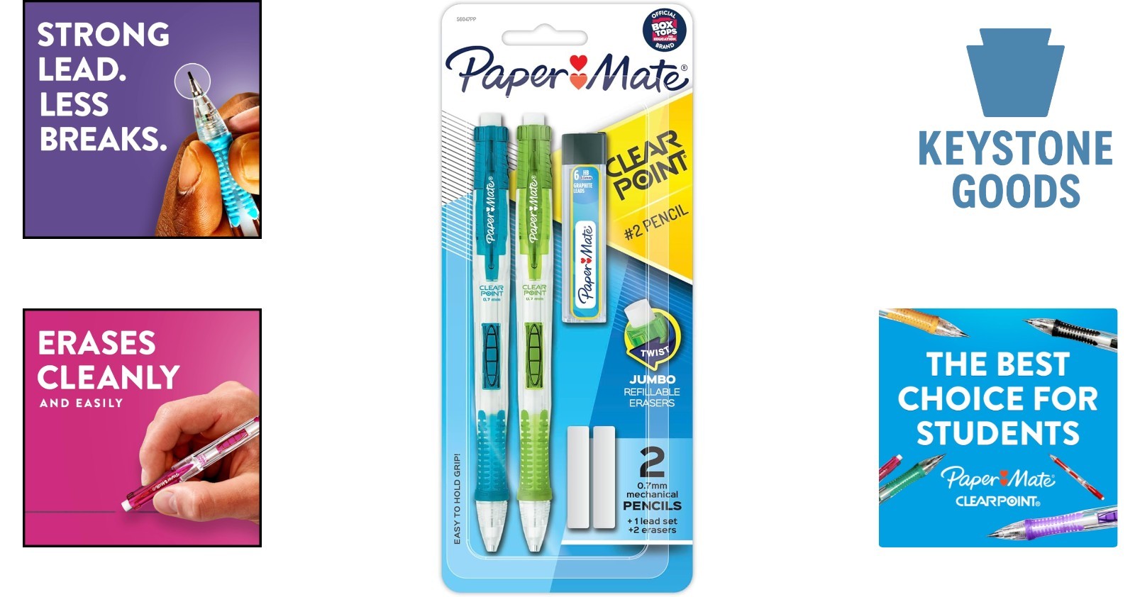 Clearpoint 0.7mm Mechanical Pencils with Refill & Erasers – Pack of 2