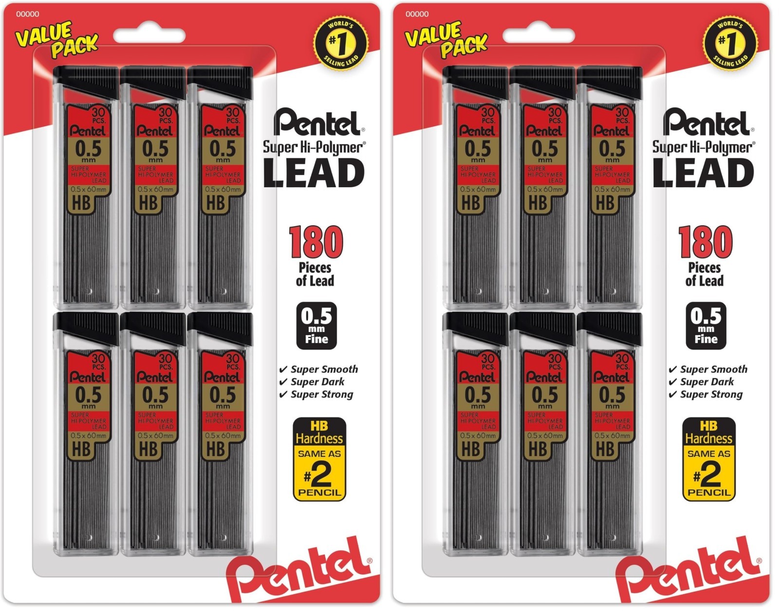 0.5mm Fine Lead Refills, HB, 180 Pieces – 2 Pack Super Hi-Polymer Pencil Leads