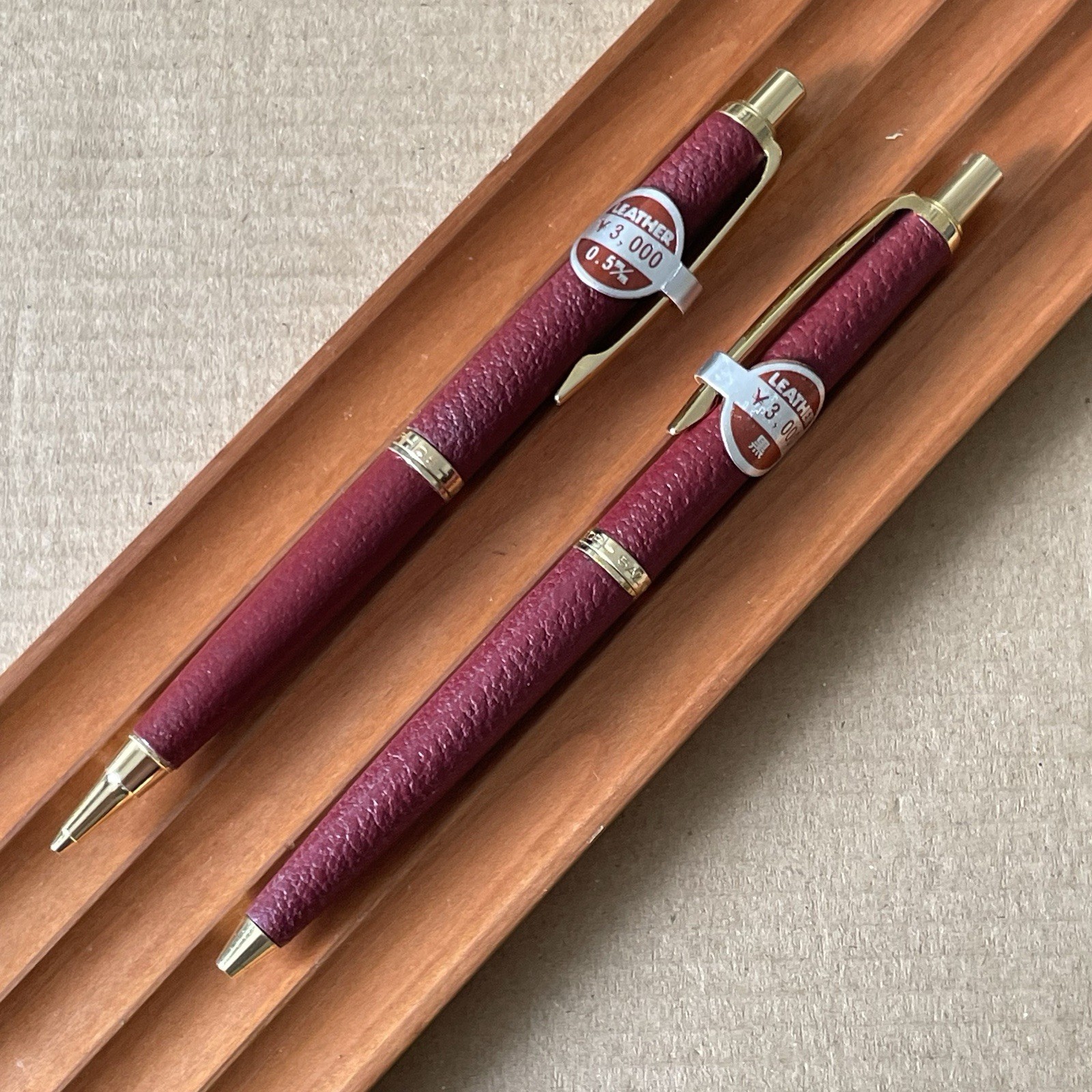 Sailor Mechanical Pencil Ballpoint Pen Set of 2 Leather Barrel Made in Japan