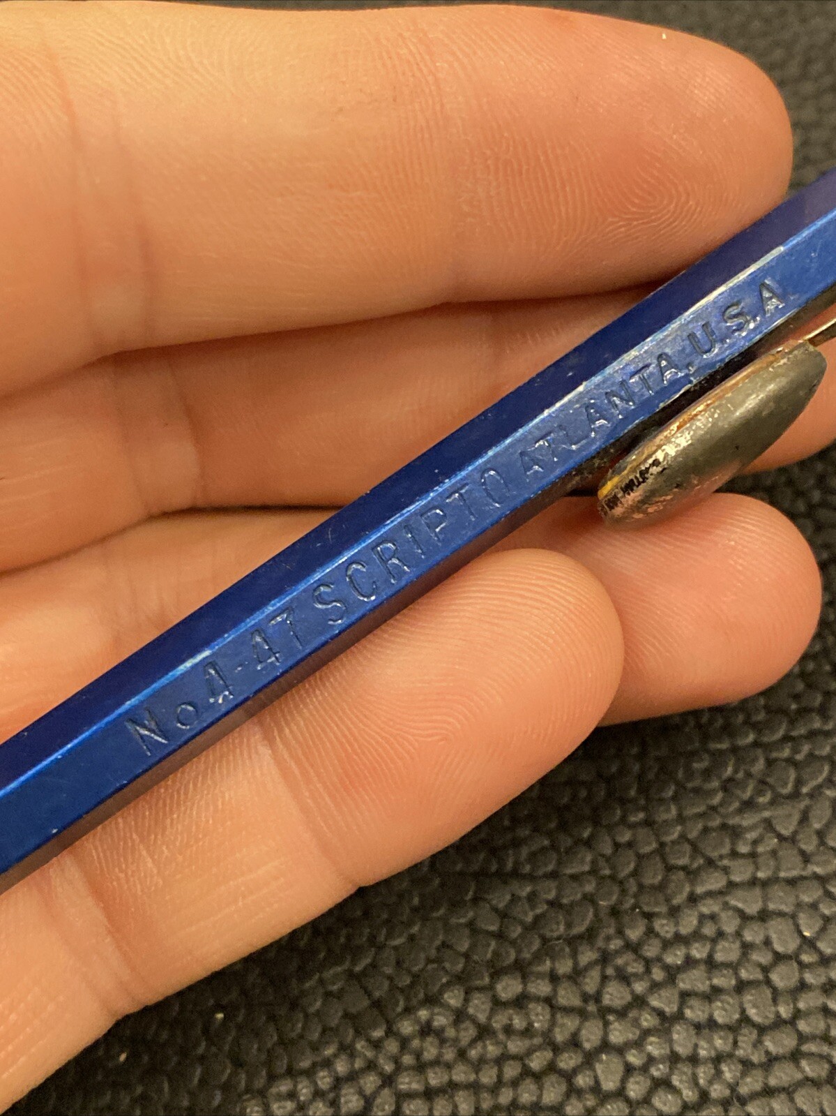 VTG 1930’s SCRIPTO 4-47 Blue STARRETT TOOLS Advertising Button Mechanical Pencil