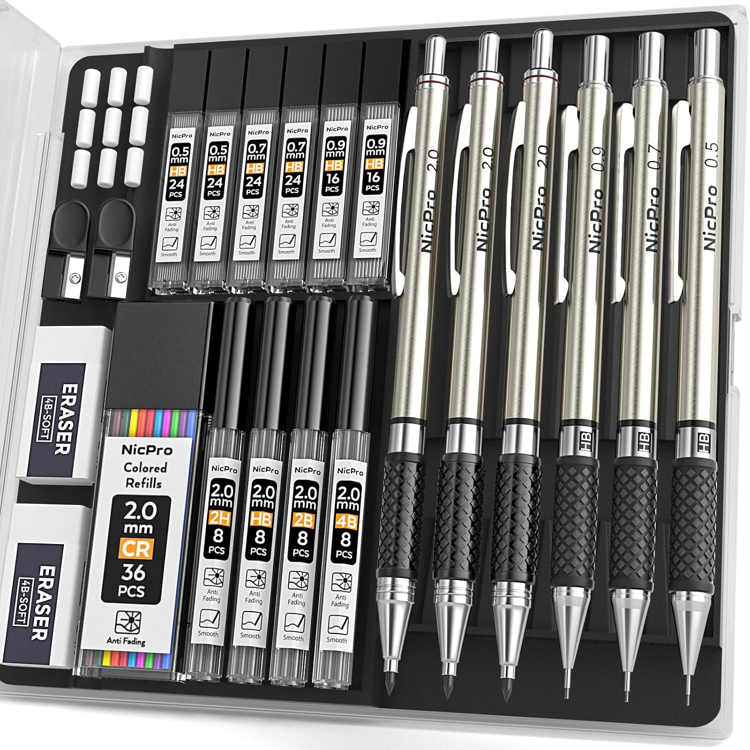 6PCS Art Mechanical Pencil Set, 3PCS Metal Drafting Pencil 0.5 Mm & 0.7