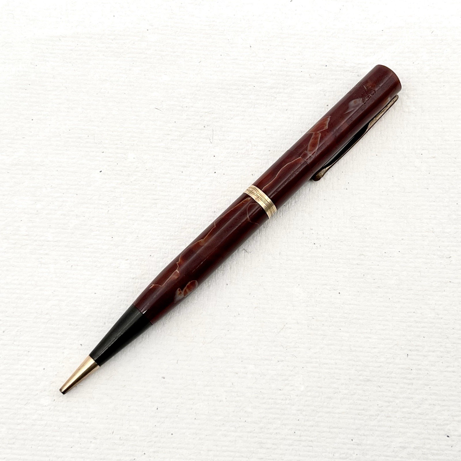 Waterman Mahogany Marble Celluloid Mechanical Pencil 5″ 1.1mm – Works