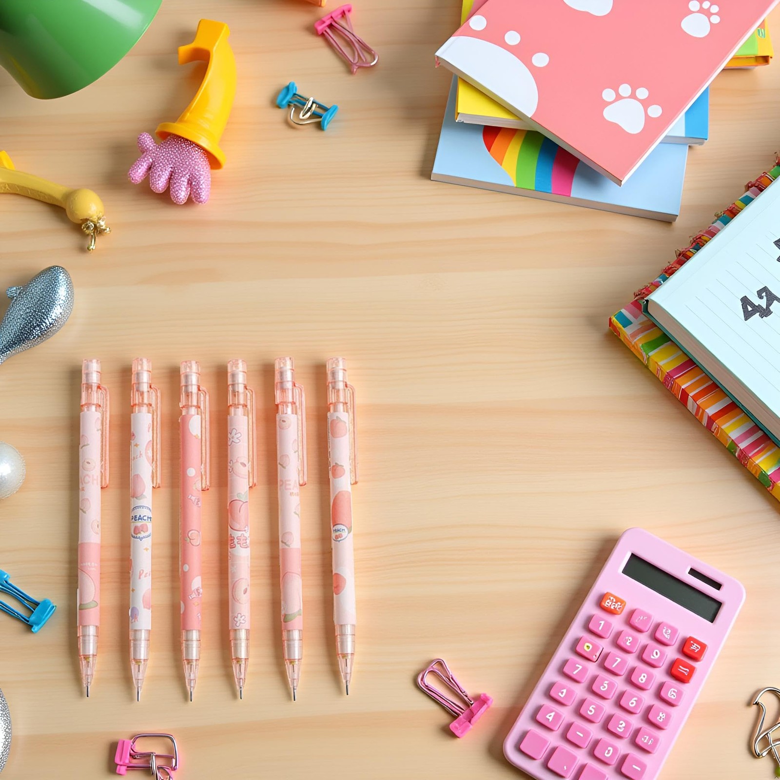 6 Pcs Cute Mechanical Pencils With Top Erasers Peach Automatic Pencils Statio…