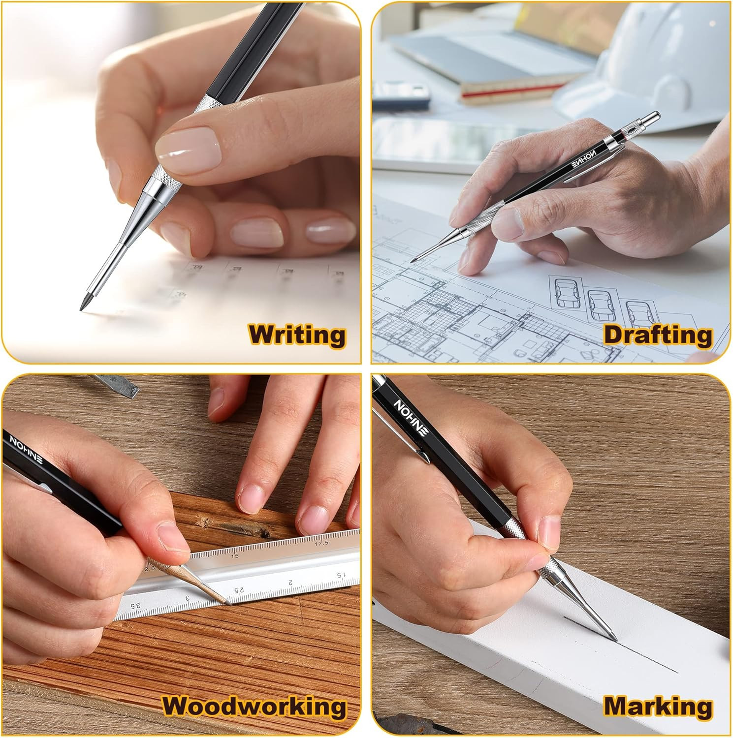 2Mm Mechanical Carpenter Pencil Set with 12 Marker Refills and Sharpener, Woodwo