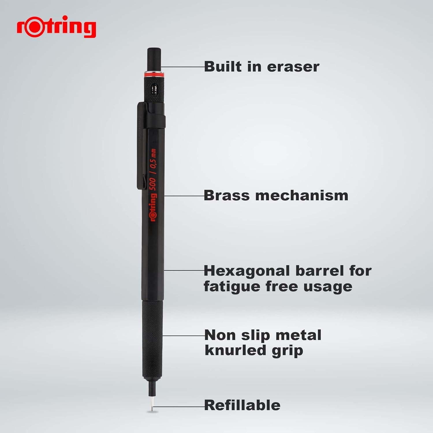 Premium 0.5mm Mechanical Pencil with Non-Slip Metal Grip for Precision Writing