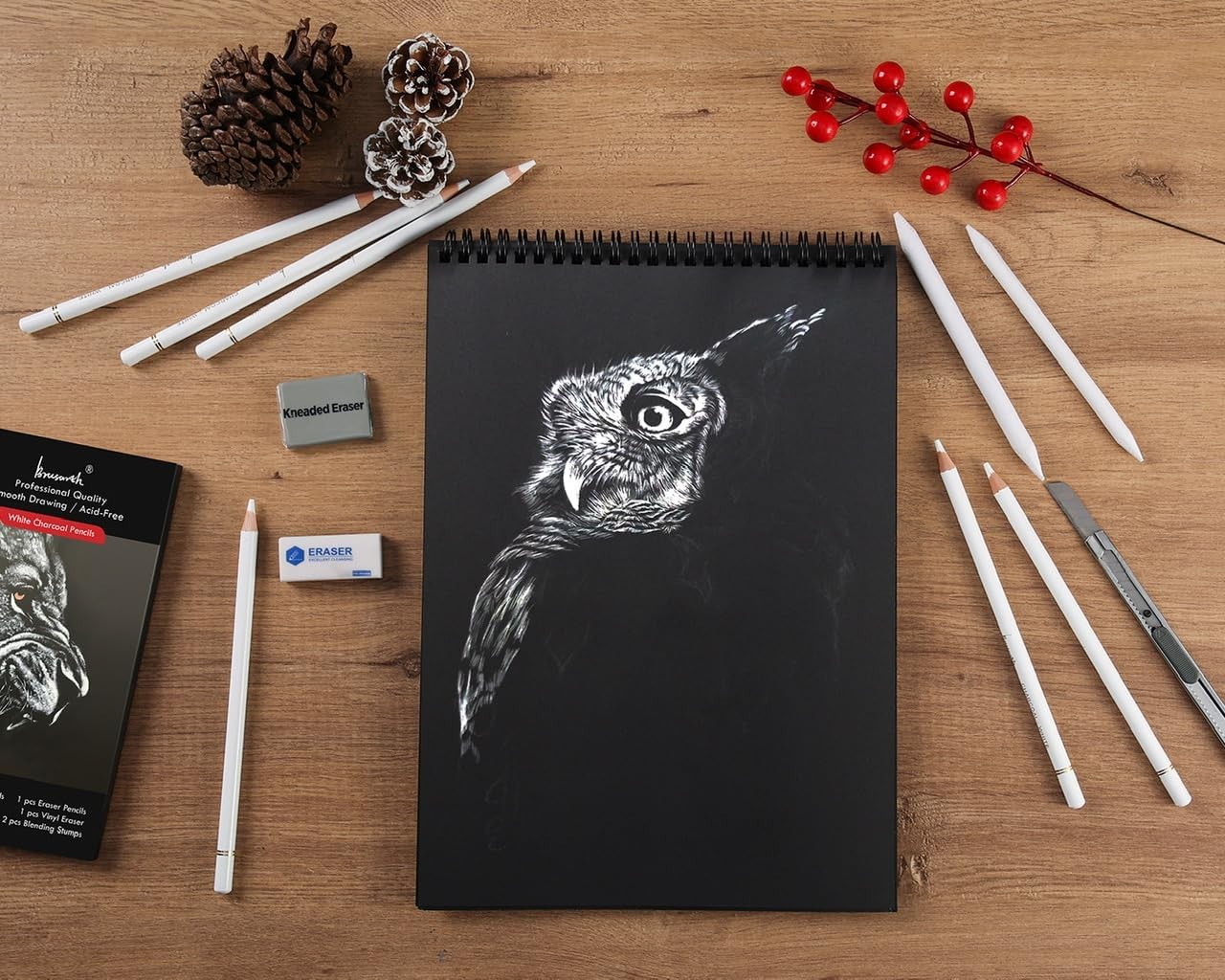 White Charcoal Pencils Set – 12 Piece Sketch Highlight