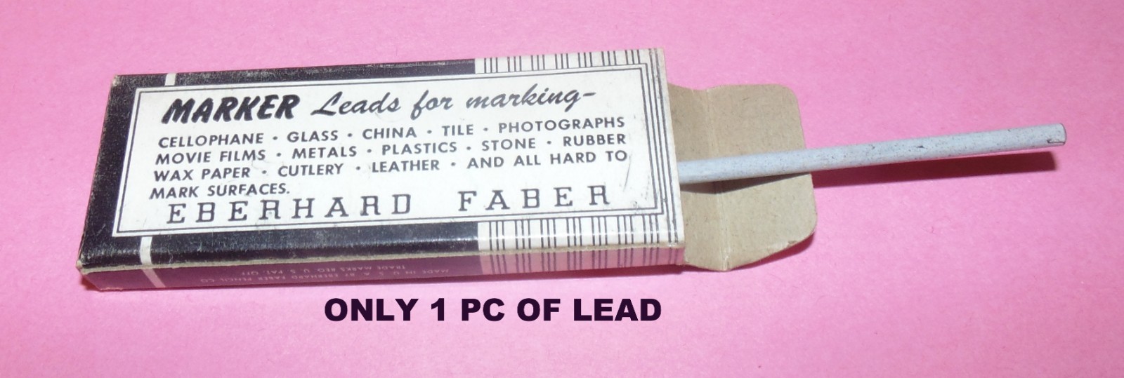 Vintage Eberhard Faber MARKER Lead 3mm Any Surface Black 2-3/4″ NOS 1 pk USA