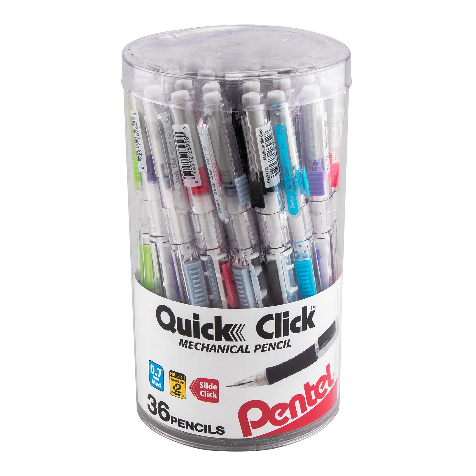 Pentel Quick Click Mechanical Pencil, (0.7mm) Med Line, Canister, Assorted Co…