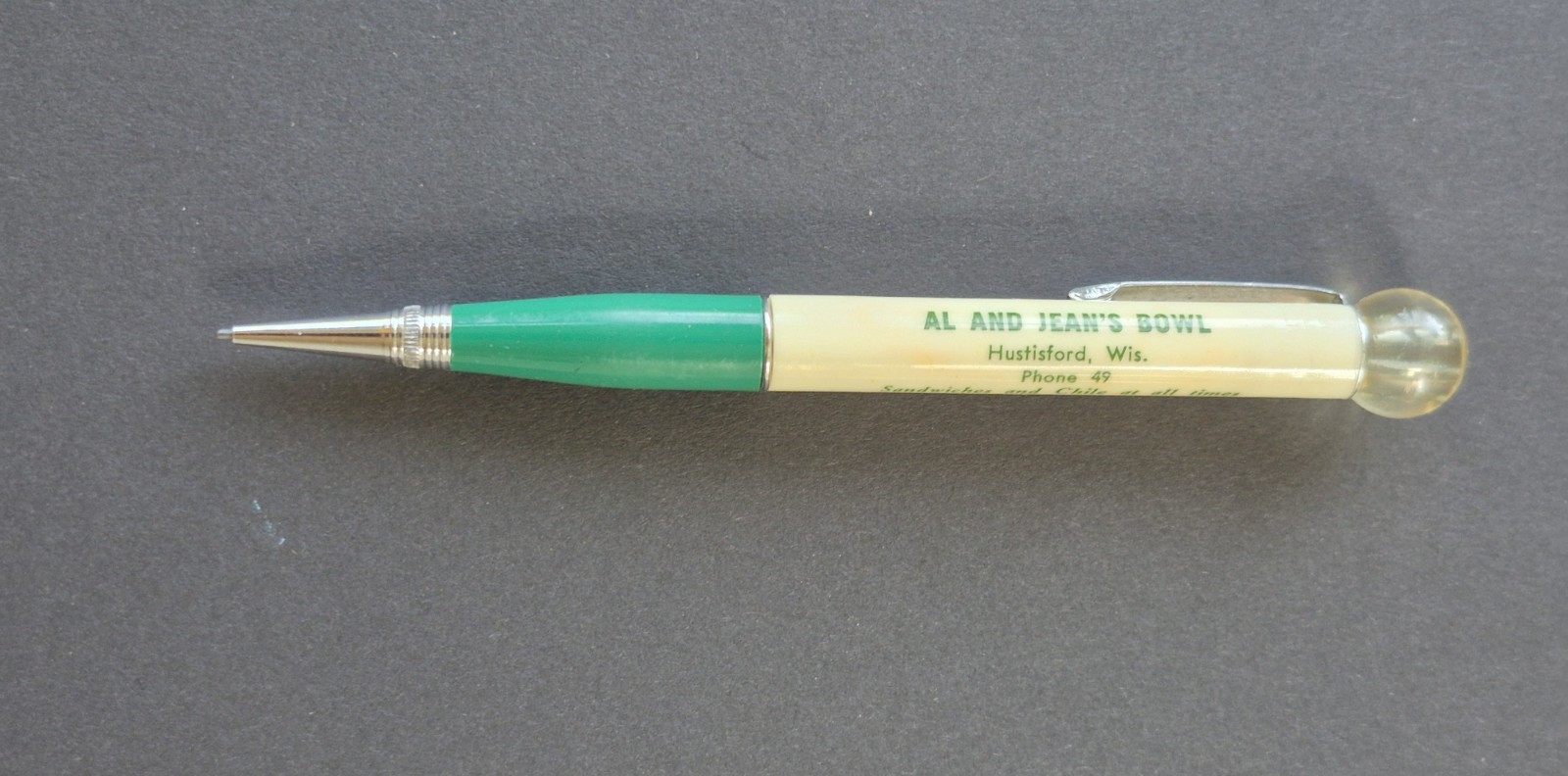 Vintage Ritepoint Mechanical Pencil Hustisford, Wis Al and Jean 5-1/8″ Ball Top