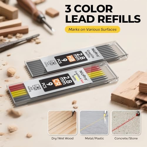 Carpenter Mechanical Pencil 2.8 mm Refill 19 Pack Deep Hole Marker Sharpener