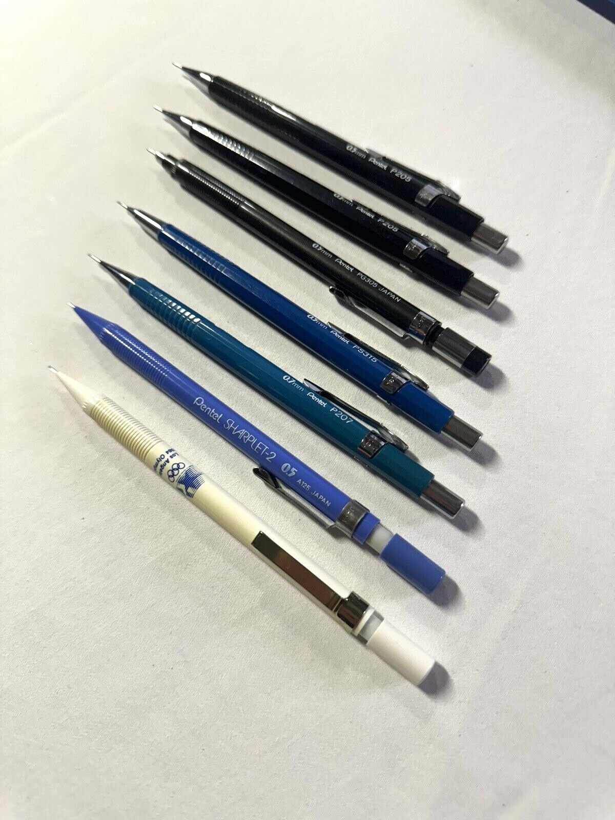7pc Vintage Pentel Mechanical Pencil Lot – P205 P207 PG305 PS315 + LA84 Olympics