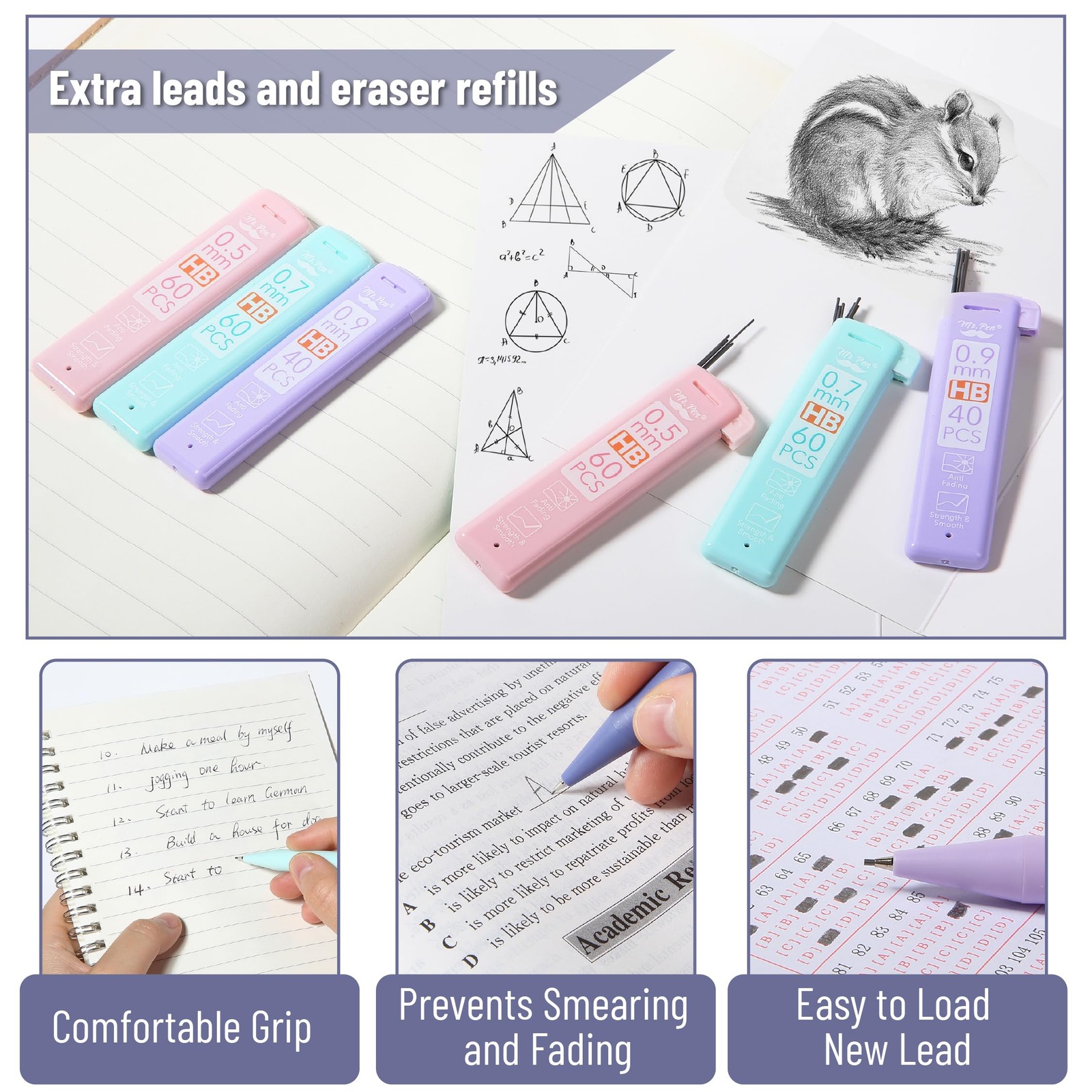 Mr. Pen- Pastel Mechanical Pencil Set with Lead Refills & Erasers, Multicolor