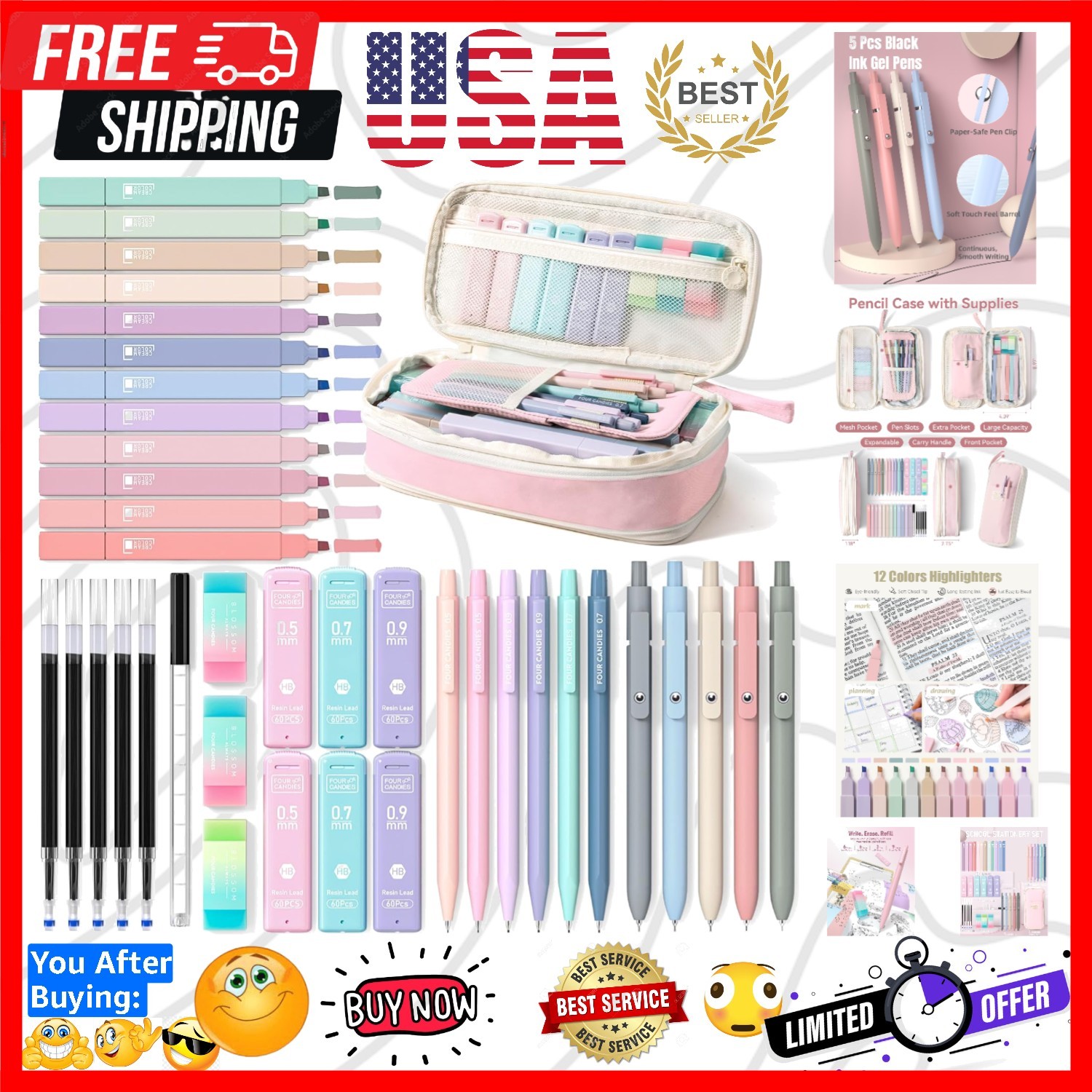 39 PCS Aesthetic School Supplies with Cute Pen Case, 12 Pastel Highlighters, …