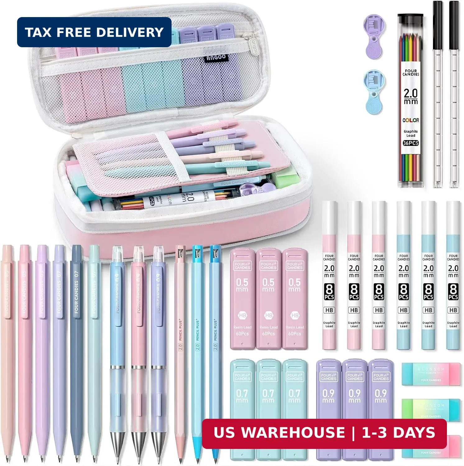 Four Candies 36PCS Aesthetic School Supplies, Mechanical Pencils 0.5mm, 0.7mm, 0