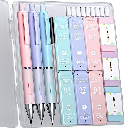 Pastel Mechanical Pencil Set 0.7mm, with HB #2 Lead Refills, Cute 0.7 mm