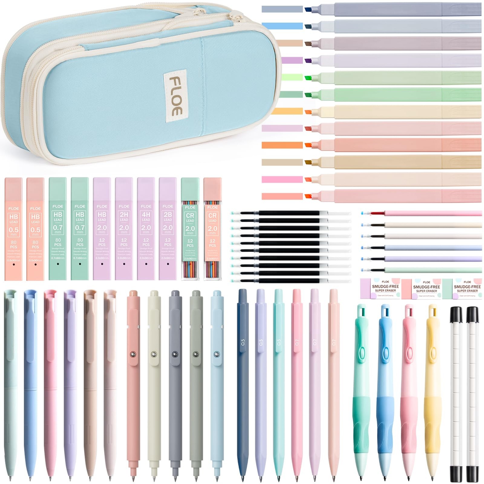 65PCS Aesthetic School Supplies with Cute Pencil Case, Pastel Highlighters Ge…