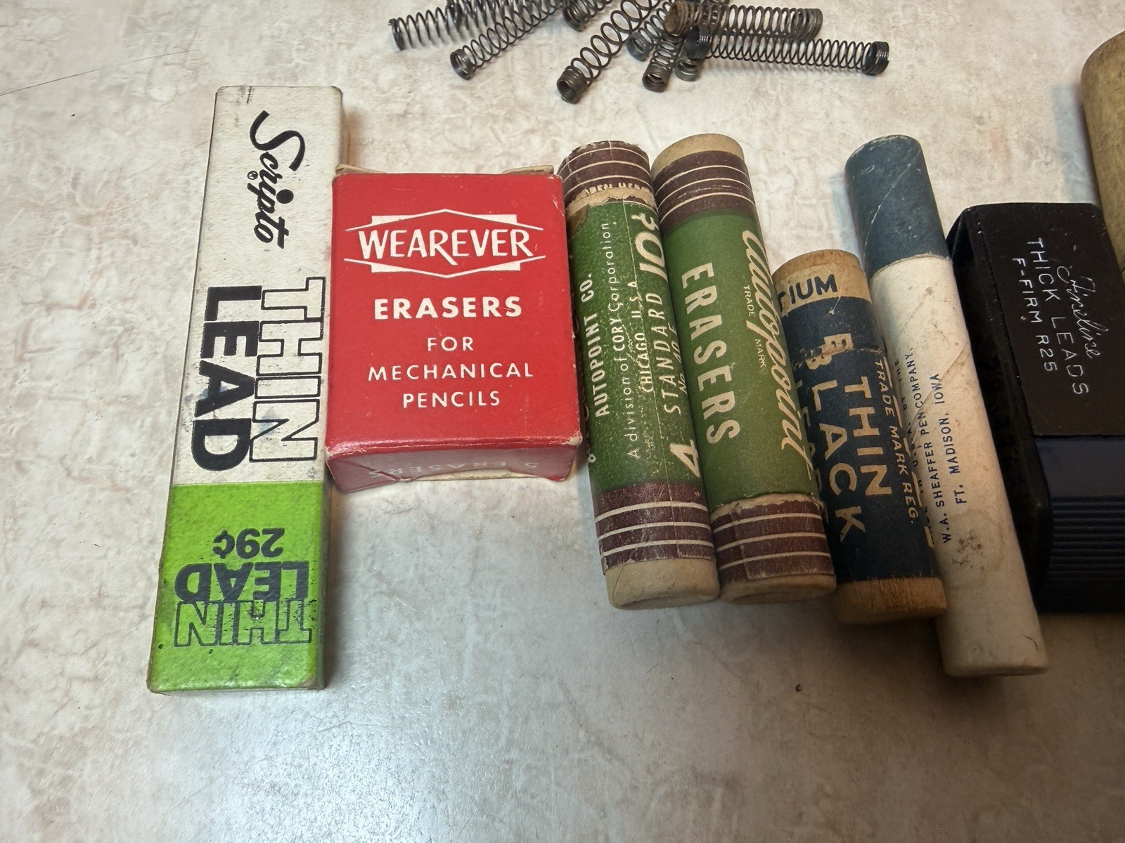 Assorted Lot of Lead & Erasers & Springs & Clips for Vintage Pens Pencils