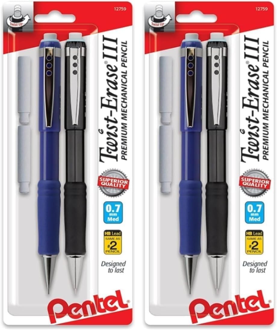 Versatile 0.7mm Twist-Erase III Mechanical Pencils with Assorted Colors – 4 Pack