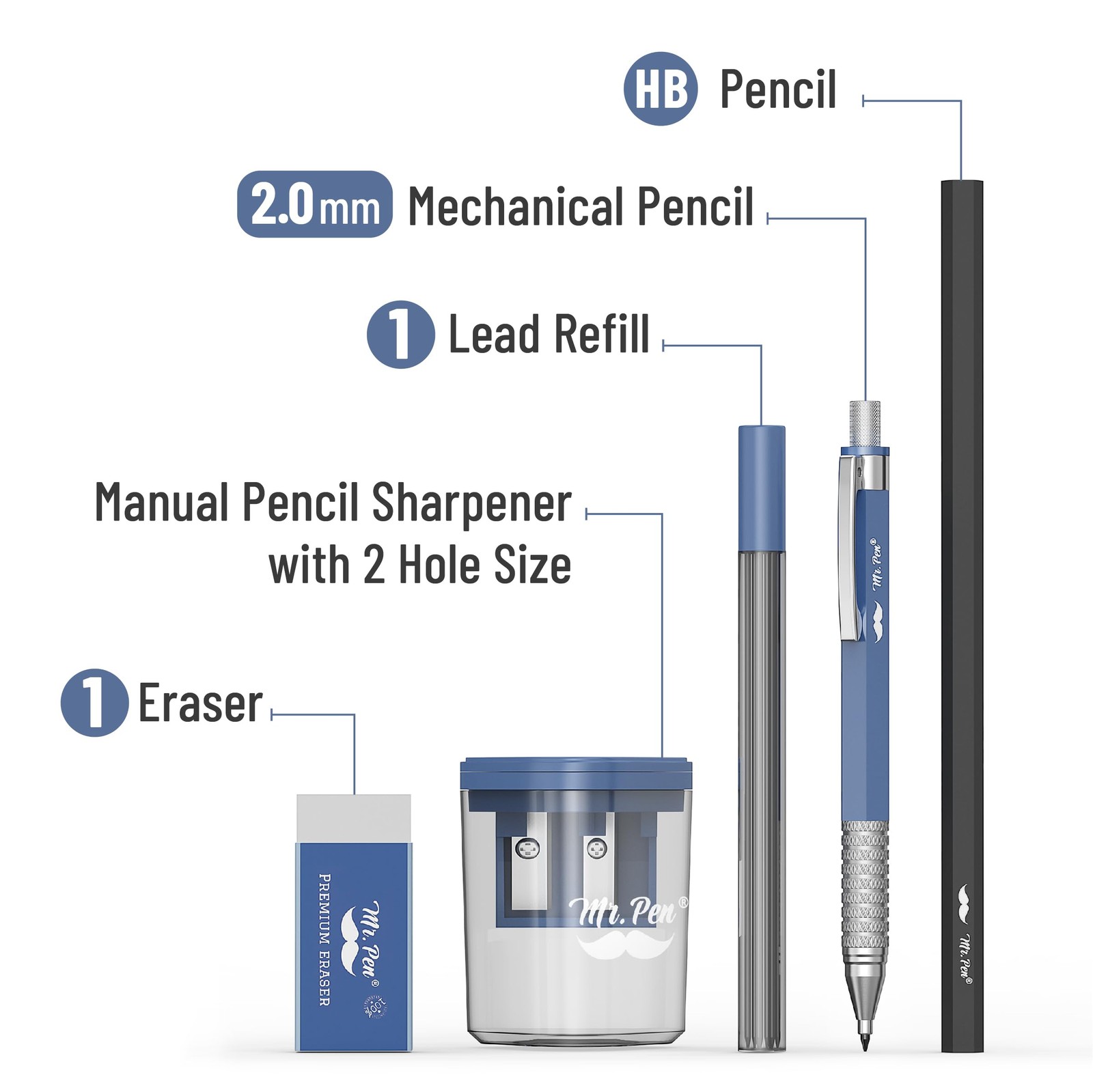 Mechanical Pencil Set 5 Pcs 2.0Mm Mechanical Pencil 2.0Mm Lead Refill