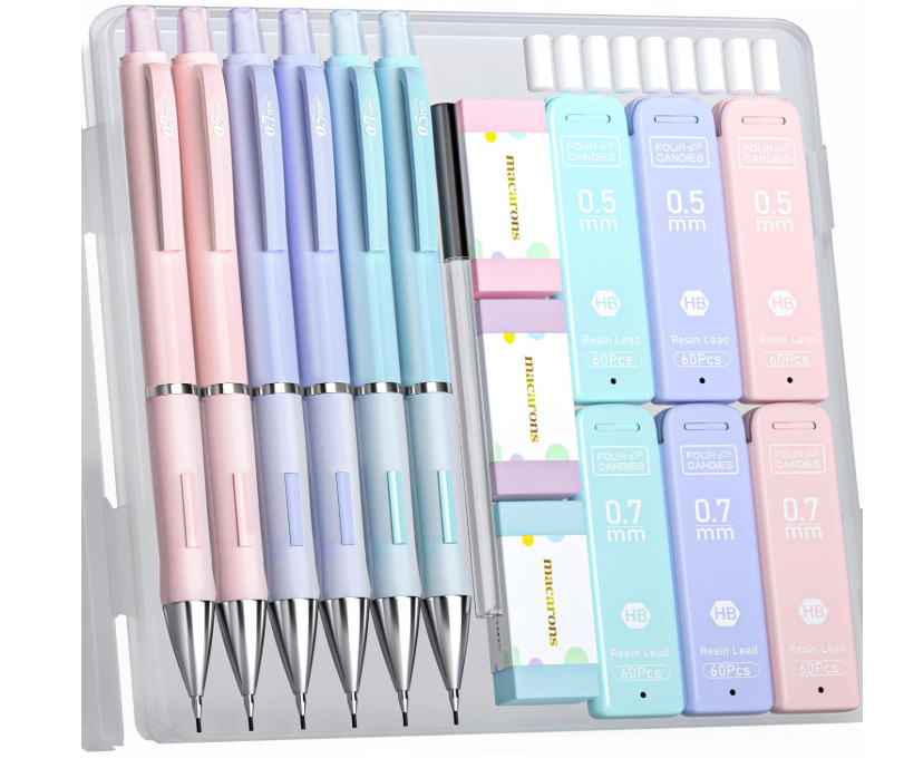 Four Candies Mechanical Pencil Set, 6PCS Pastel Mechanical Pencils .5 & .7