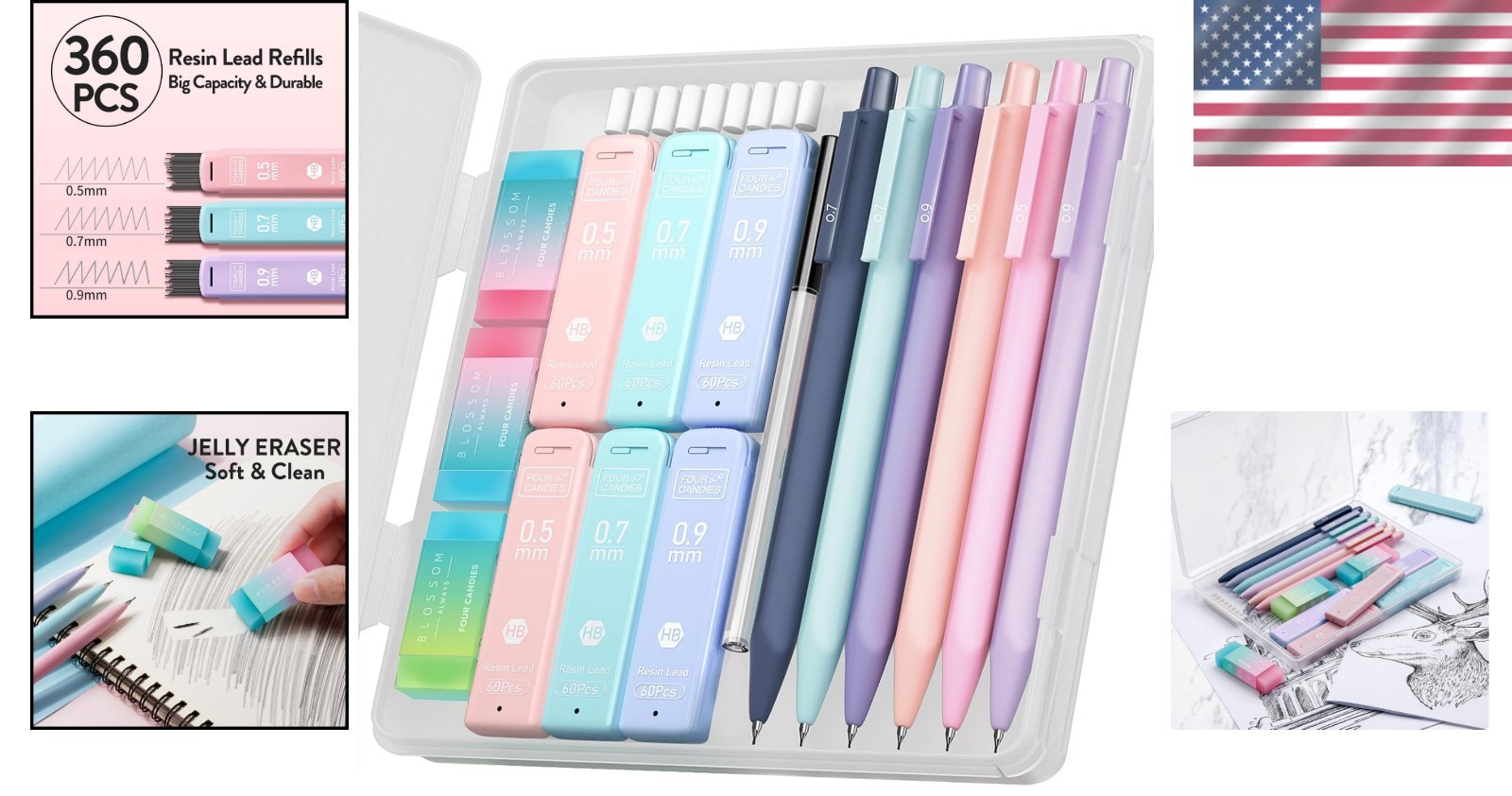 Stylish 6PCS Cute Pastel Mechanical Pencils with Ergonomic Grip for Writing