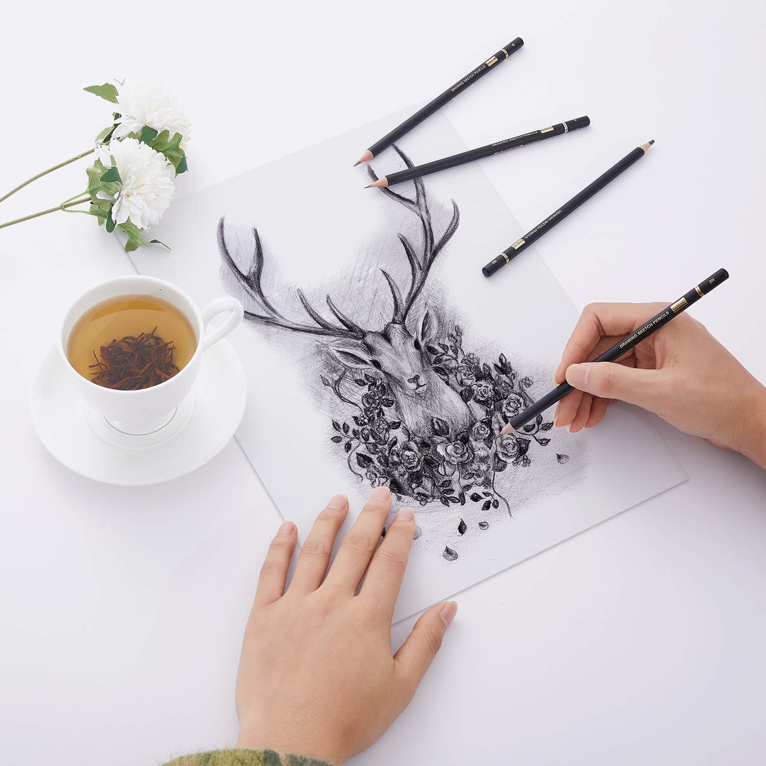 MARKART Professional Drawing Sketching Pencil Set – 14 Black