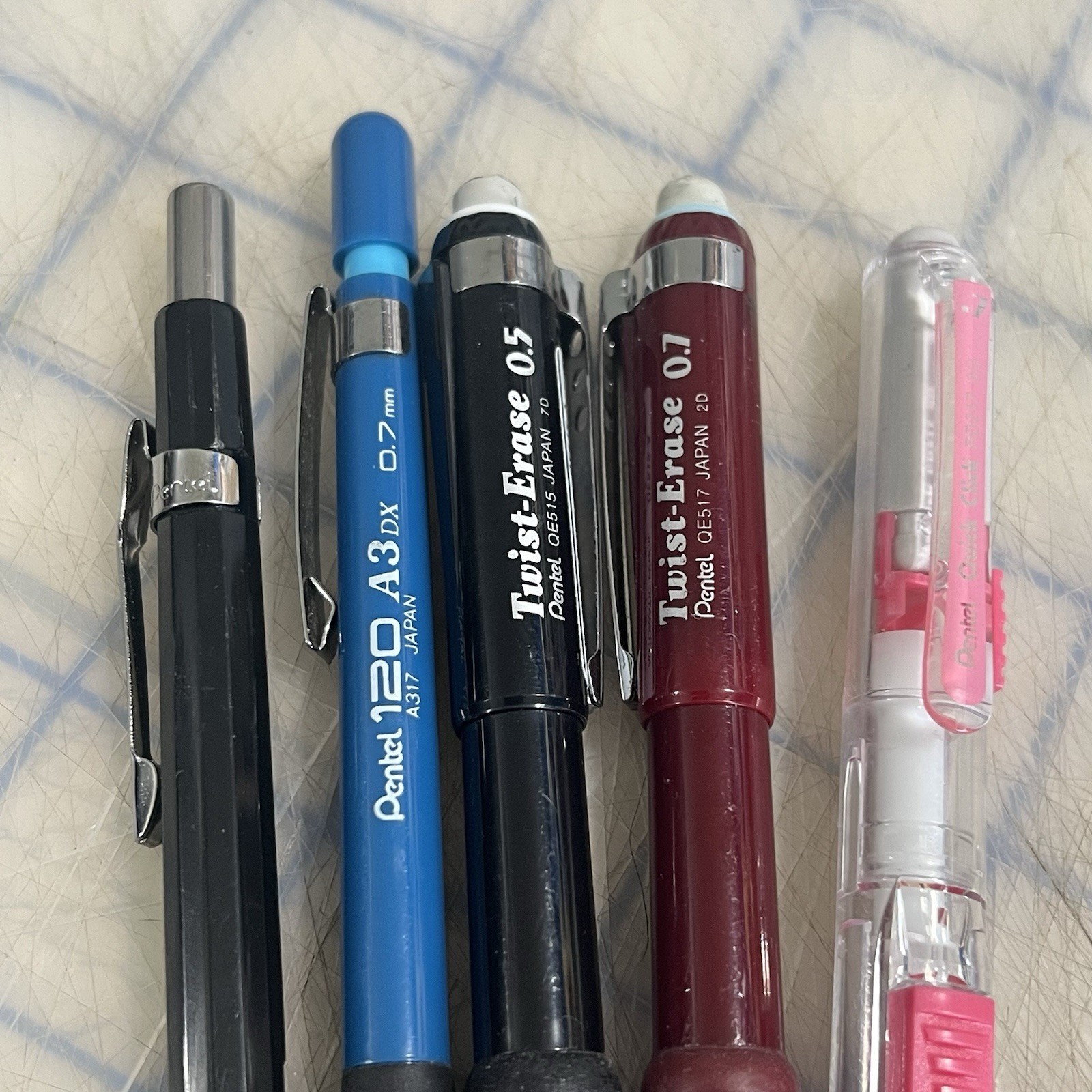 Vintage Pentel Mechanical Pencils Twist Erase Quick Click Pink P205 120 A3 Used