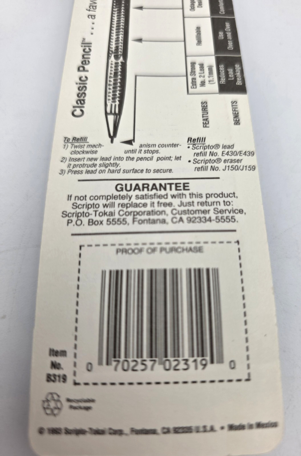 Scripto Mechanical Pencil 1.1mm NOS Sealed VTG Twist Action W Lead Refills 1993