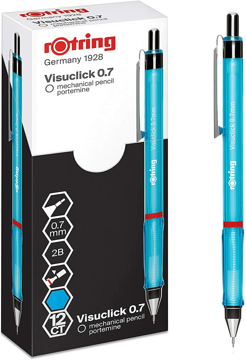 Rotring Visuclick 0.7mm Mechanical Pencil Transparent Blue 2088548 12 Pencils