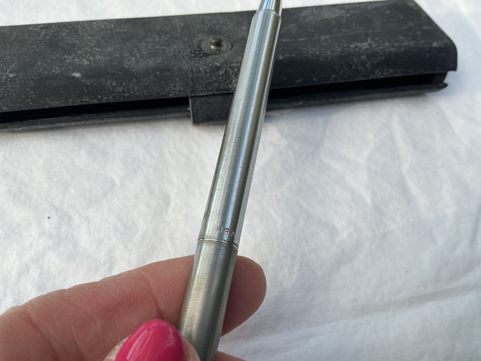 Vintage Paper Mate Mechanical Pencil Brushed Stainless Steel W/case