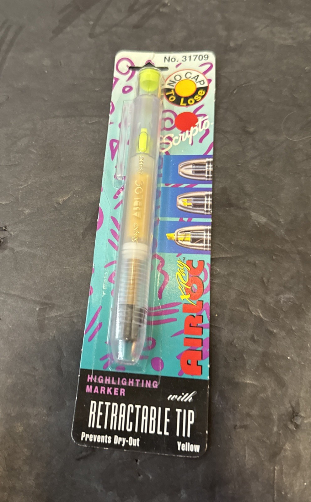 Scripto Retractable Airloc Highlighter Marker Vtg 1993 NOS Trans Clear Yellow